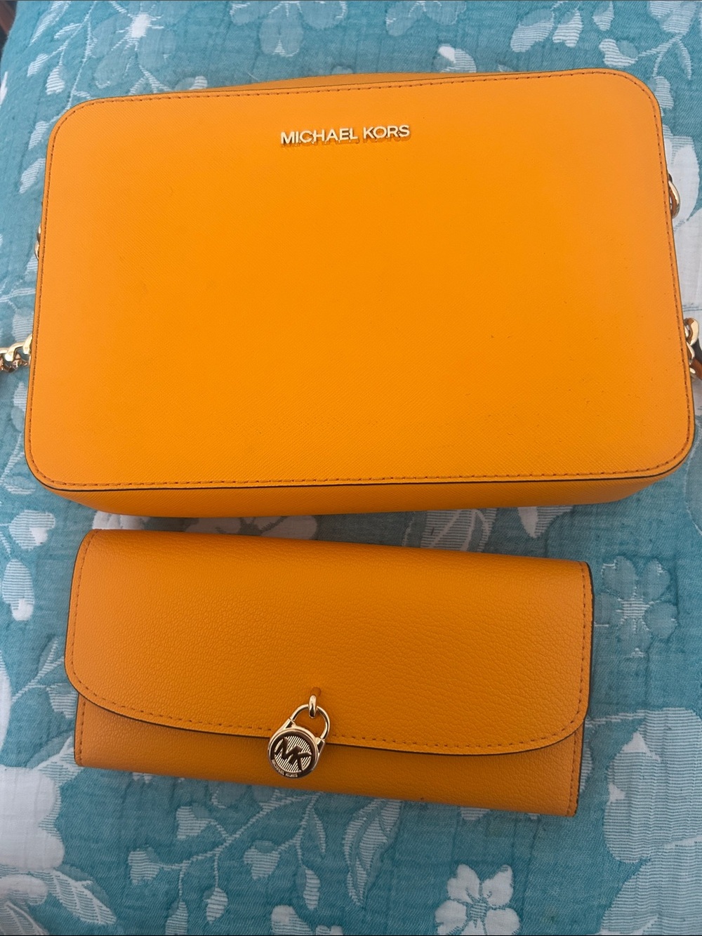 Michael Kors Orange Saffiano Crossbody Bag with Matching Wallet